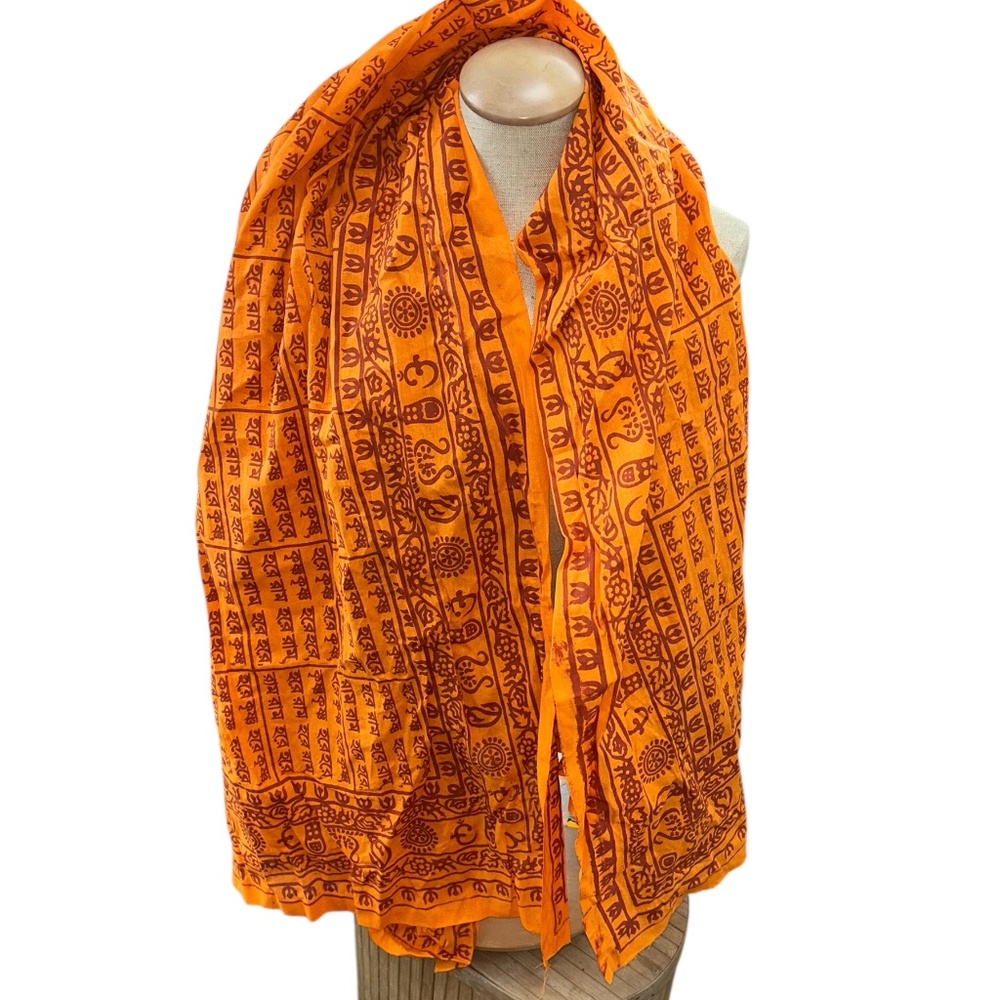 Indian Hindu Namabali Hare Krishna yoga mediation shawl scarf saffron red NEW